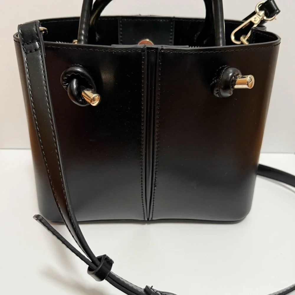 Zara black mini city tote structured chic bucket bag vegan leather purse minimal
